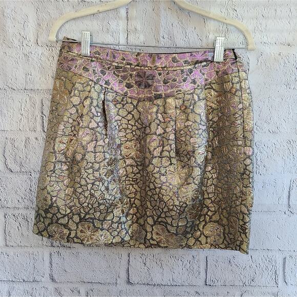 Urban Outfitters Kimchi Blue Floral Metallic Jacquard Pleated Skirt Size 6 - Picture 2 of 9